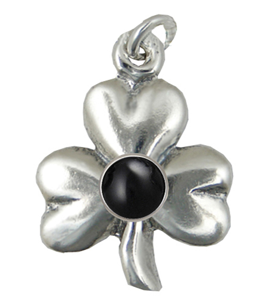 Sterling Silver Lucky Shamrock Pendant With Black Onyx